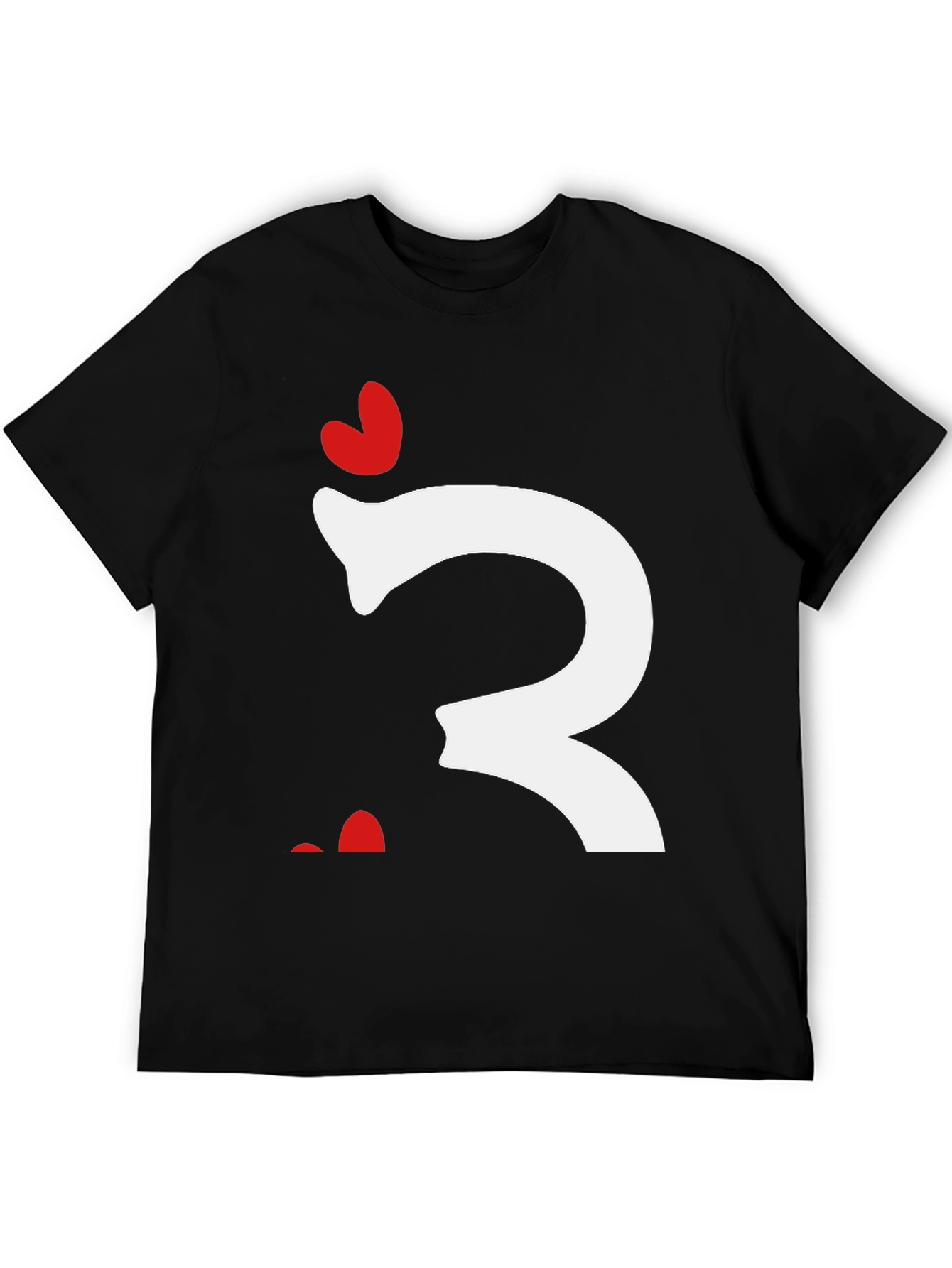 Quirky Heart Letter T-Shirt - Black Cotton Tee