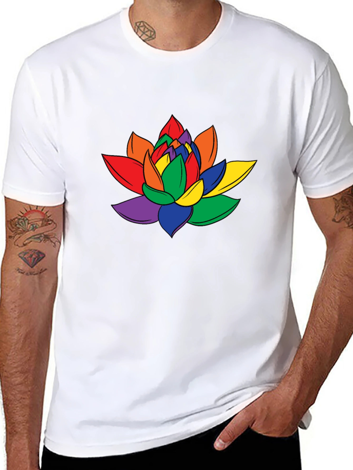 Rainbow Lotus Flower Graphic T-Shirt