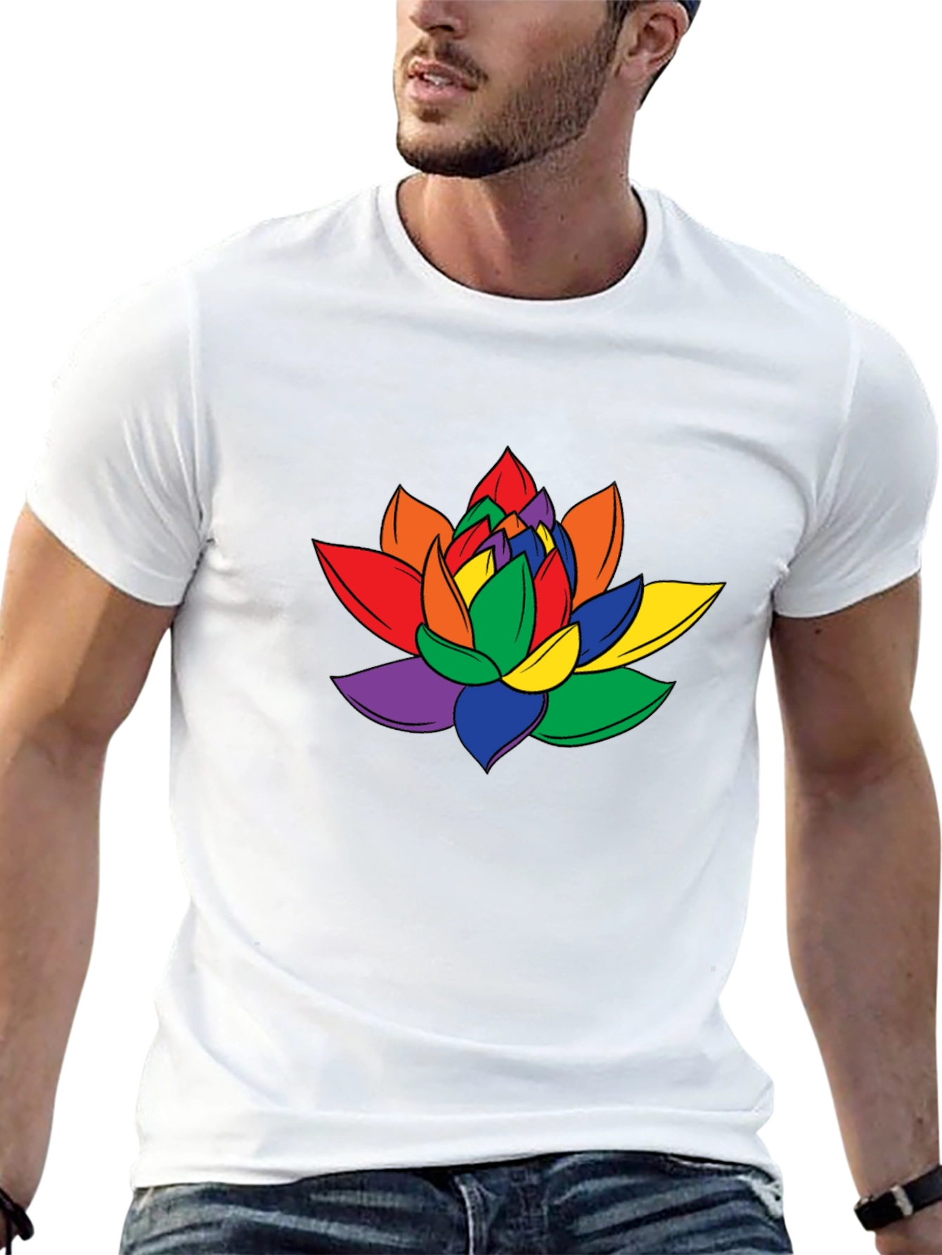 Rainbow Lotus Flower Graphic T-Shirt