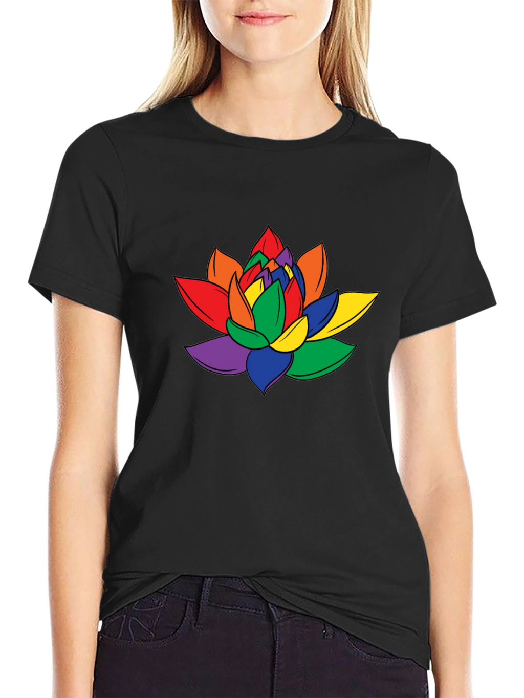 Rainbow Lotus Flower Graphic T-Shirt