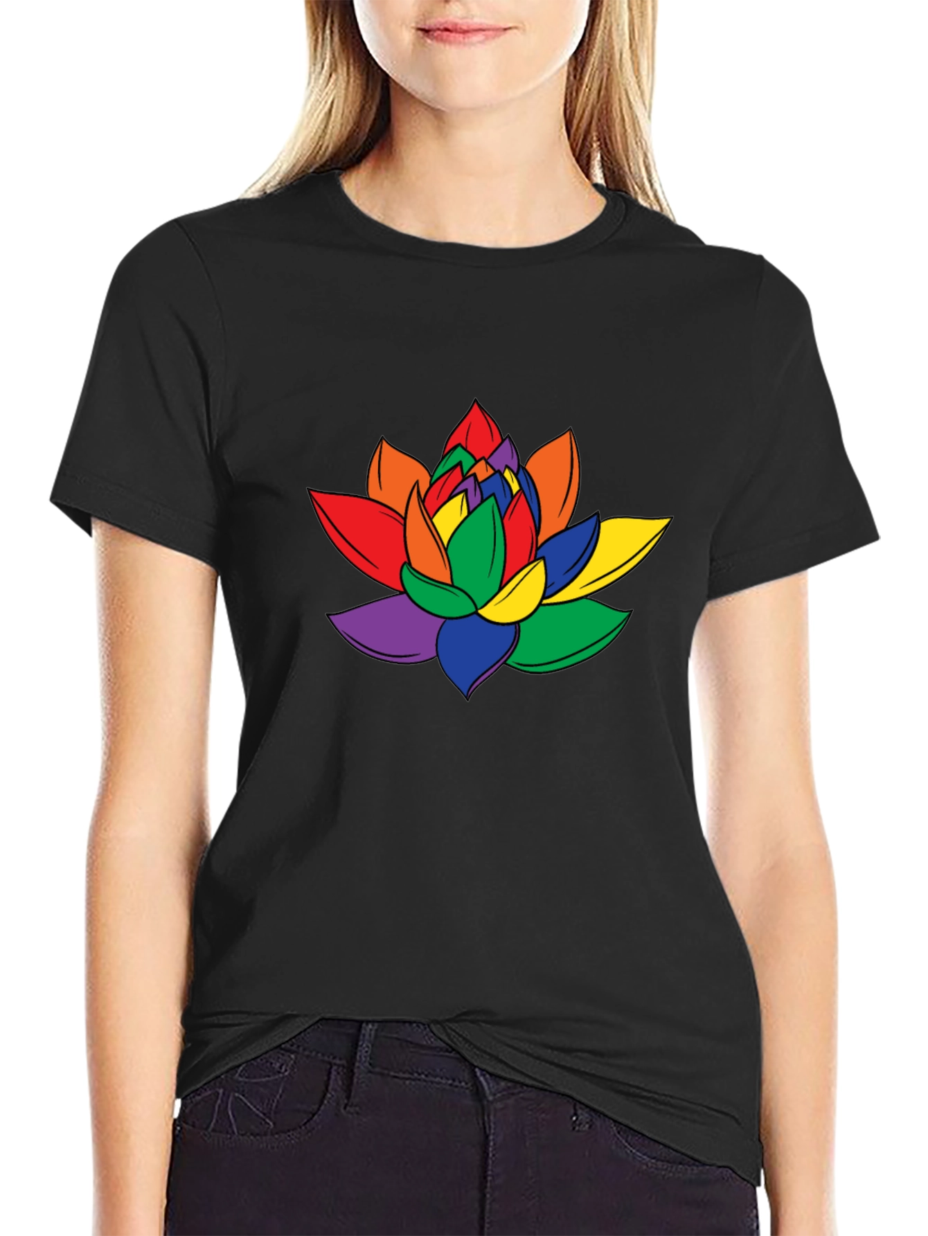 Rainbow Lotus Flower Graphic T-Shirt