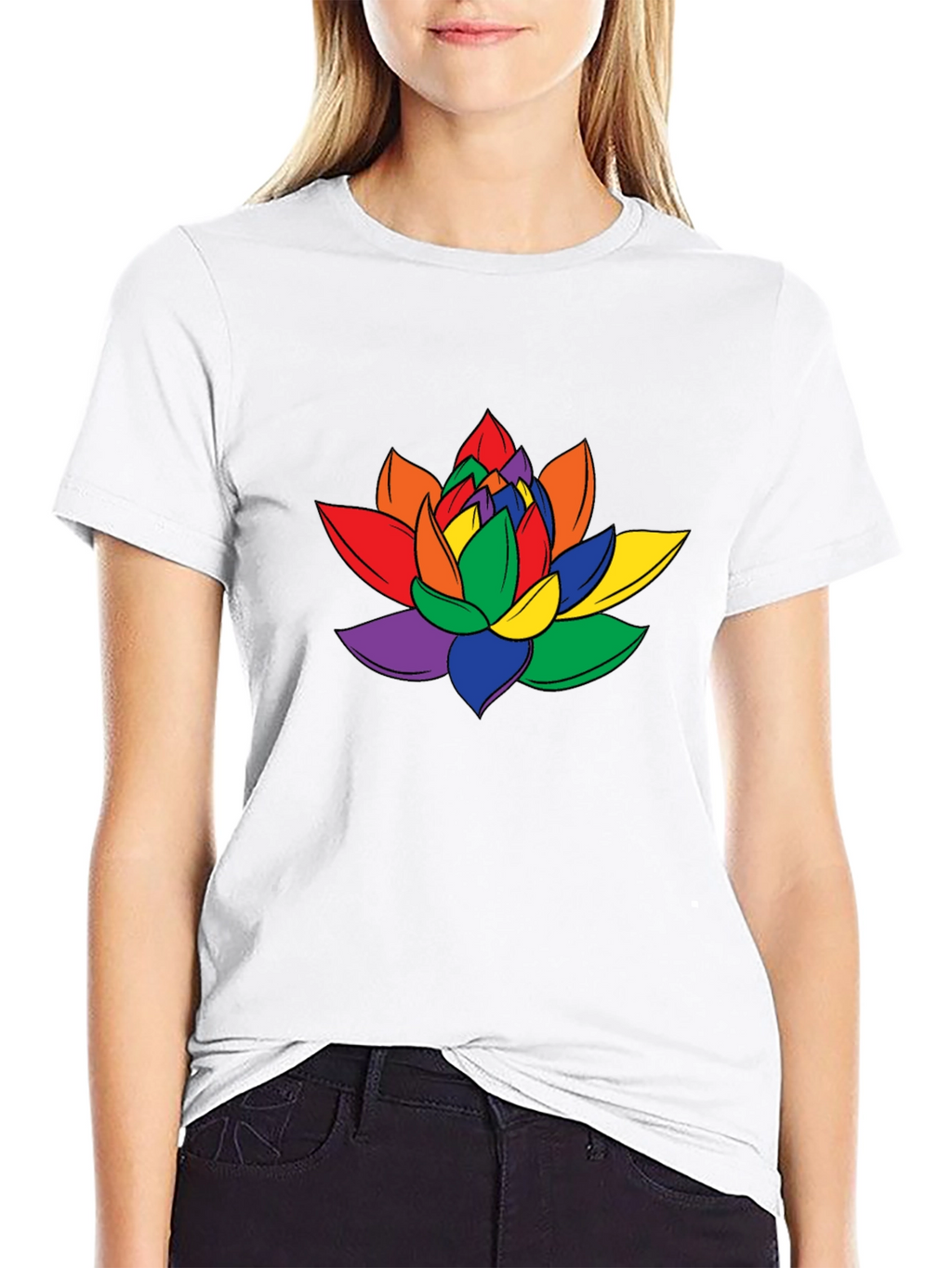 Rainbow Lotus Flower Graphic T-Shirt