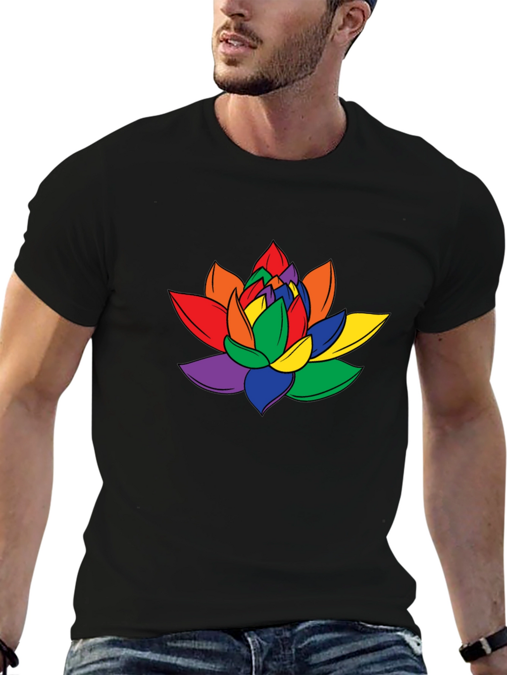 Rainbow Lotus Flower Graphic T-Shirt