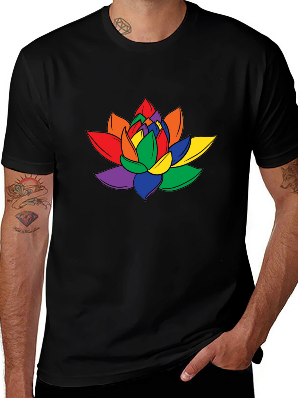 Rainbow Lotus Flower Graphic T-Shirt