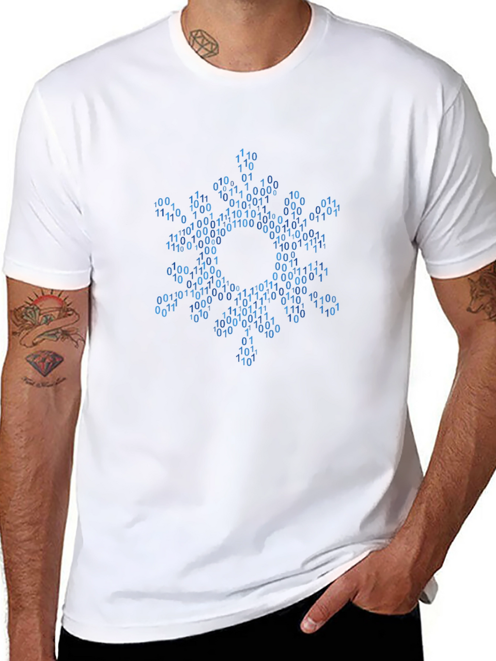 Binary Code Snowflake Black T-Shirt