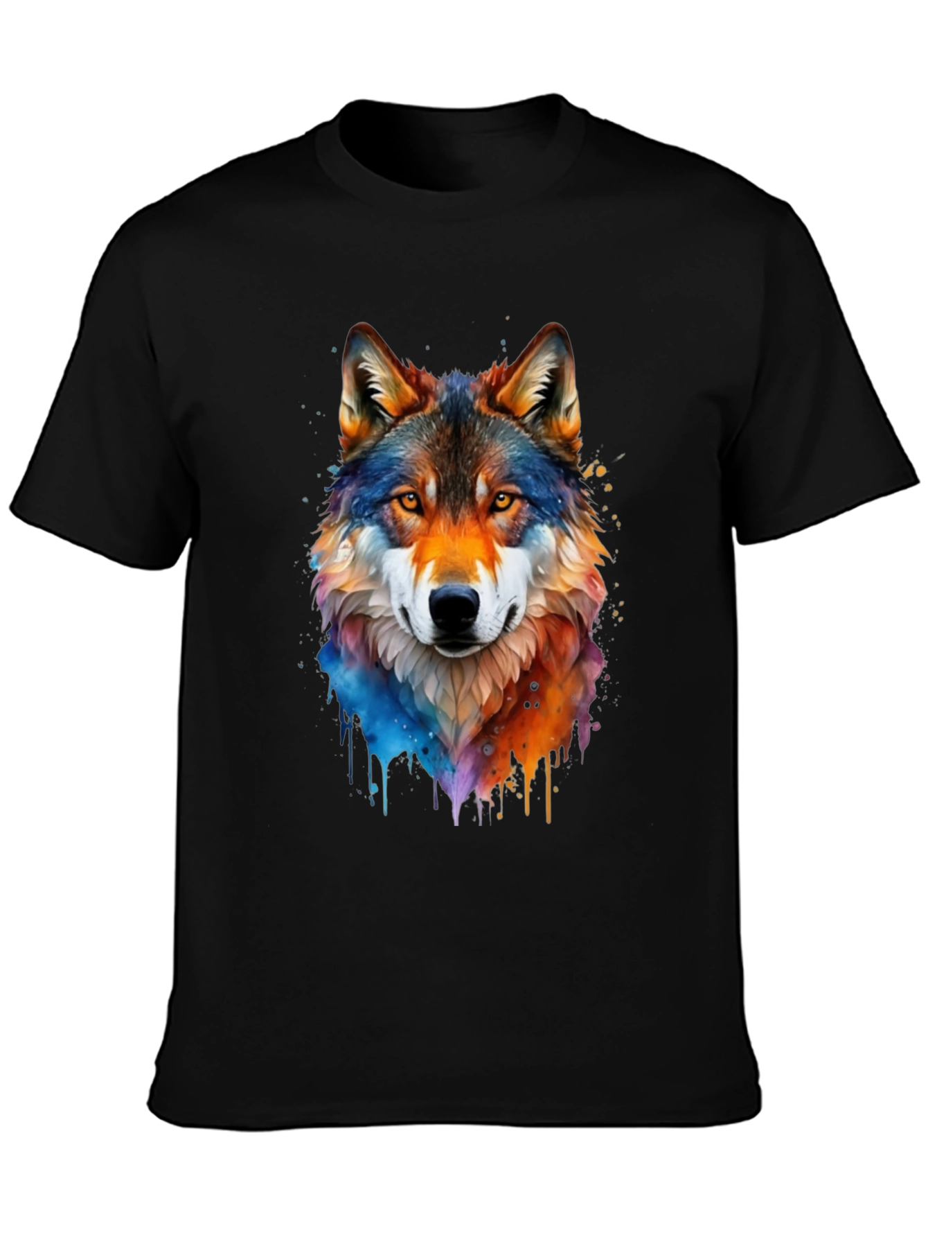 Watercolor Wolf Graphic Tee - Mens Black T-Shirt