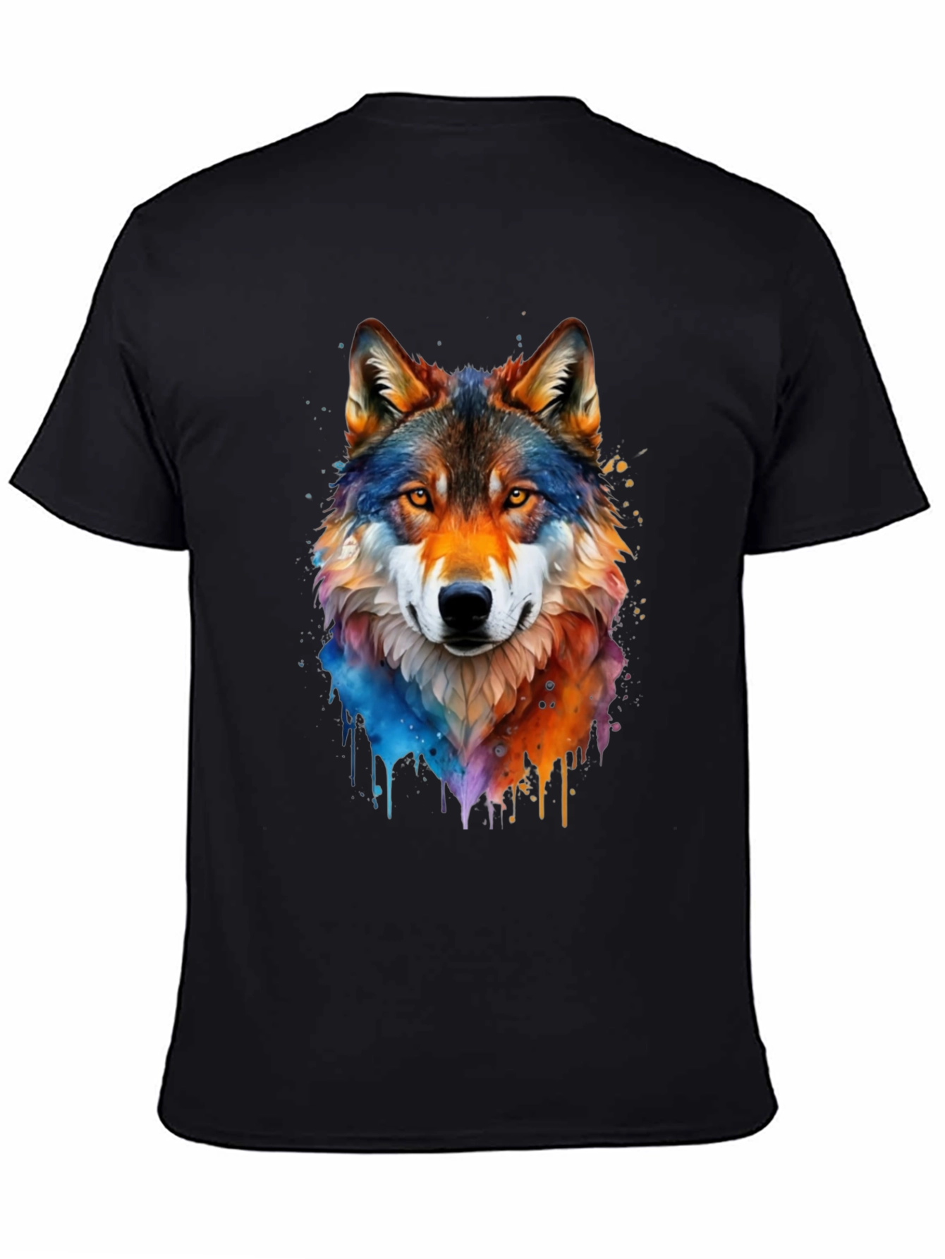 Watercolor Wolf Graphic Tee - Mens Black T-Shirt