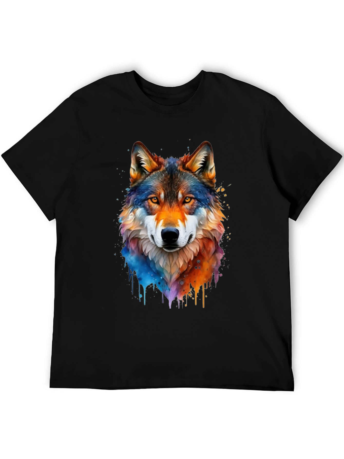 Watercolor Wolf Graphic Tee - Mens Black T-Shirt