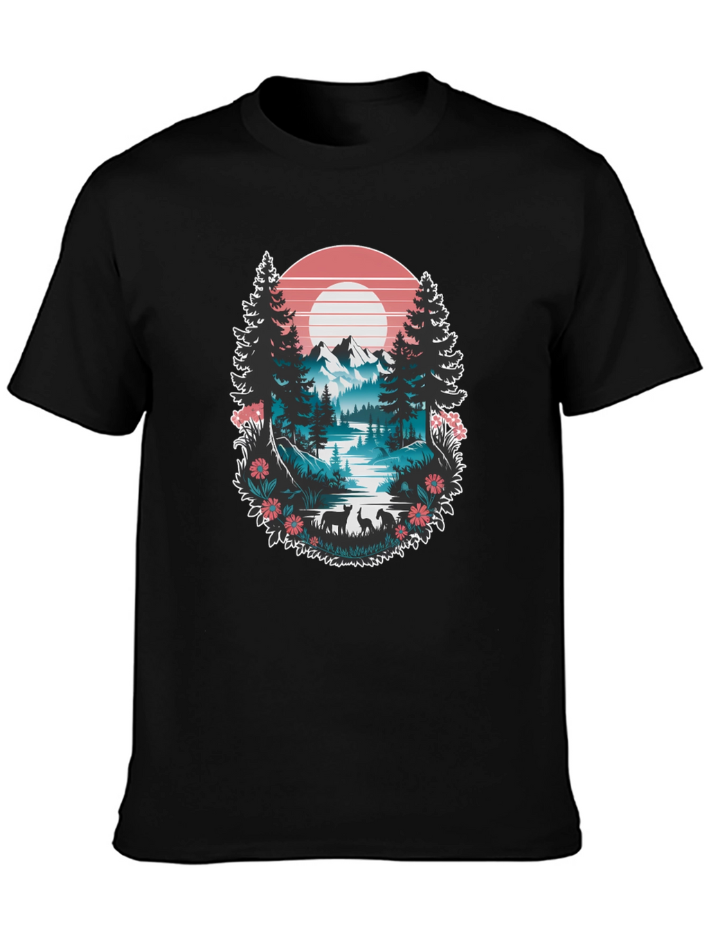 Nature Graphic Tee: Mountain Lake Scene