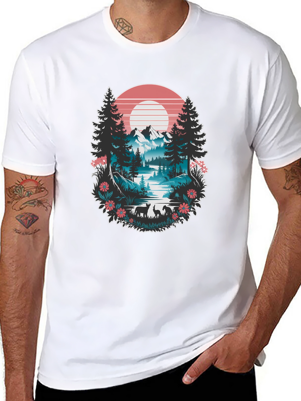 Nature Graphic Tee: Mountain Lake Scene