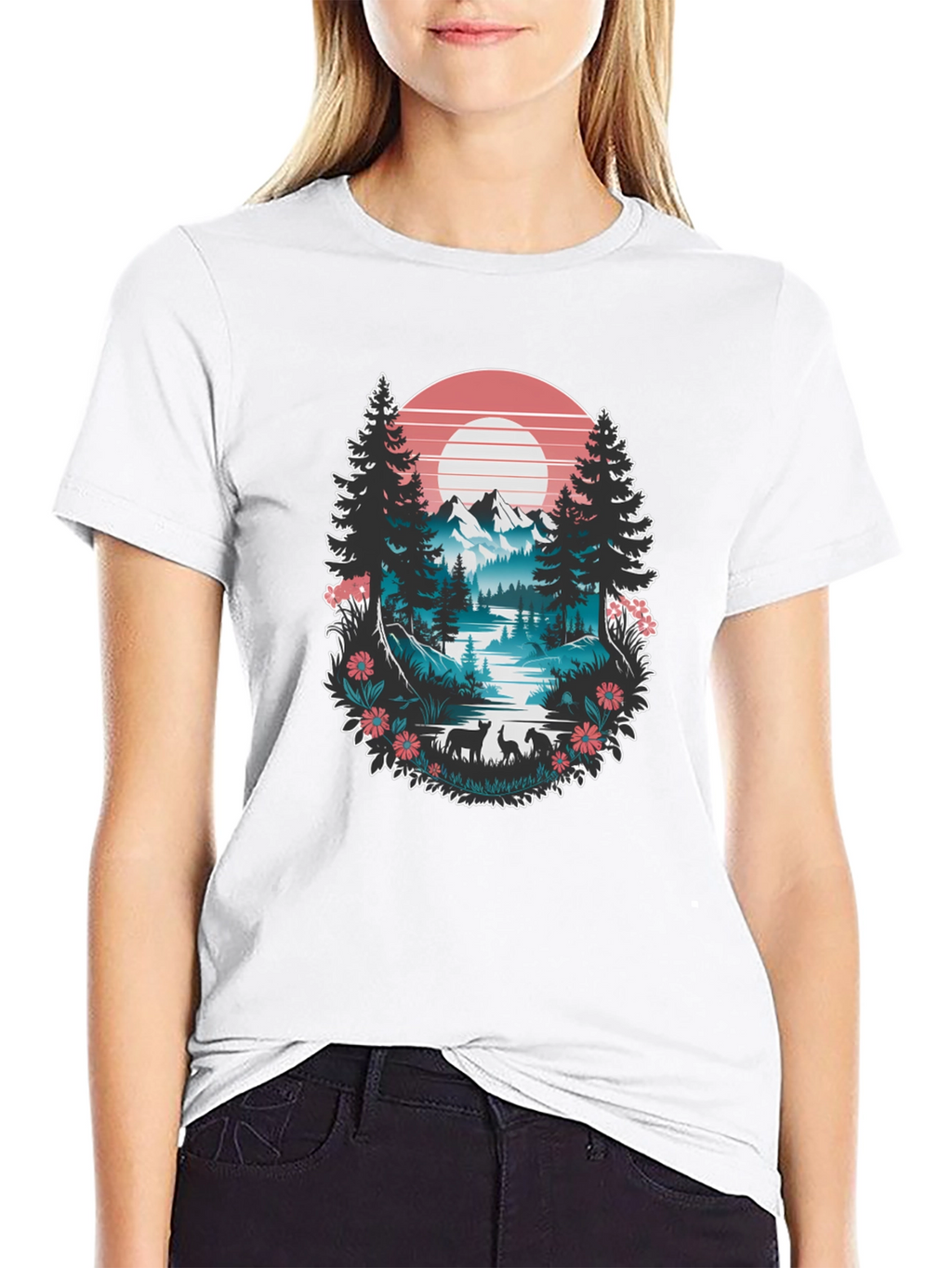 Nature Graphic Tee: Mountain Lake Scene