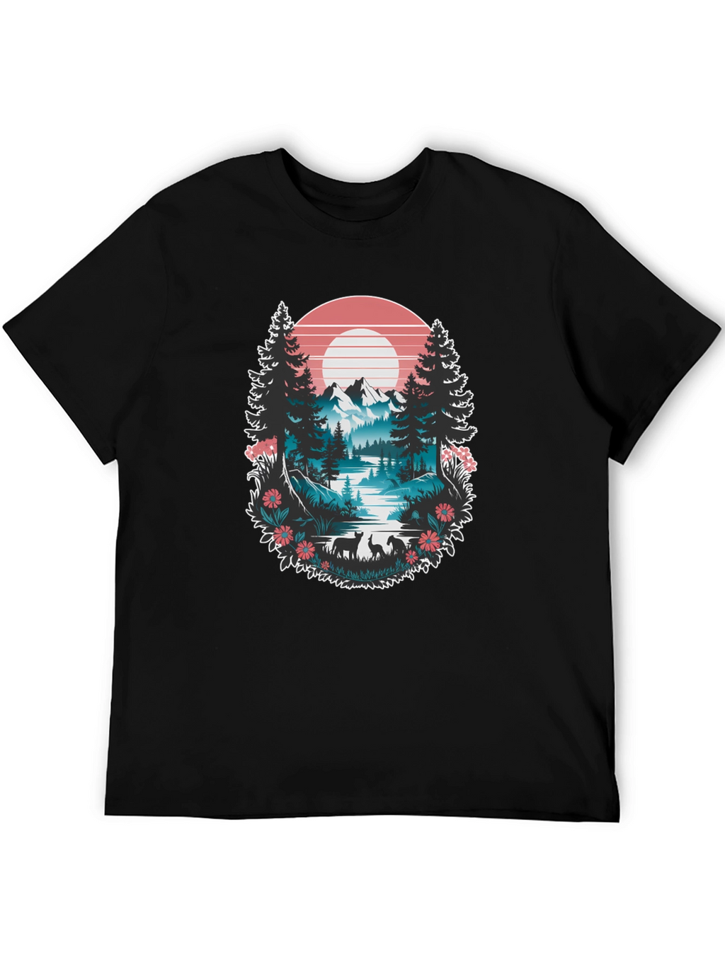 Nature Graphic Tee: Mountain Lake Scene