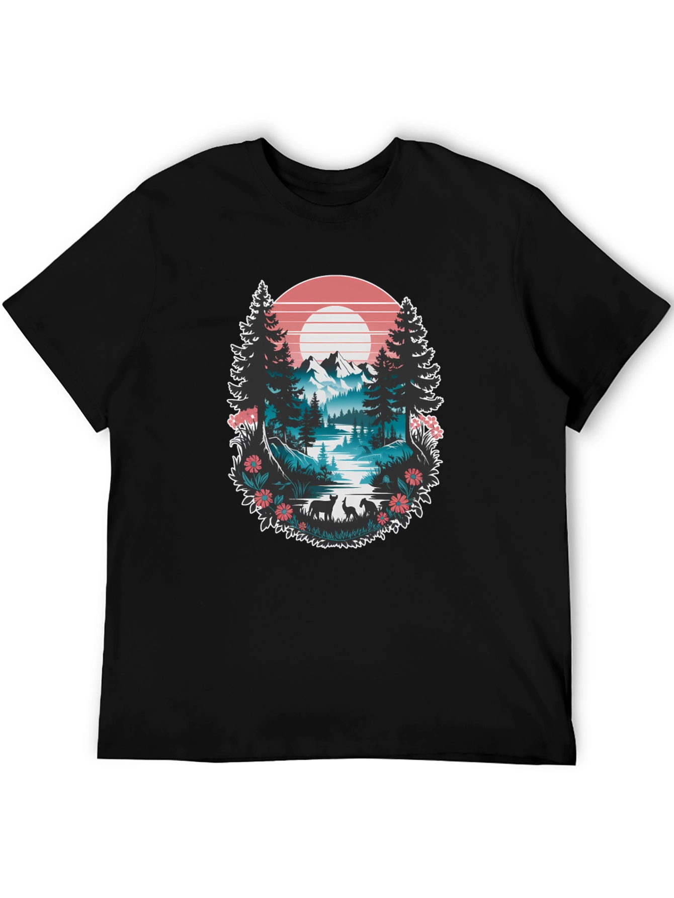 Nature Graphic Tee: Mountain Lake Scene
