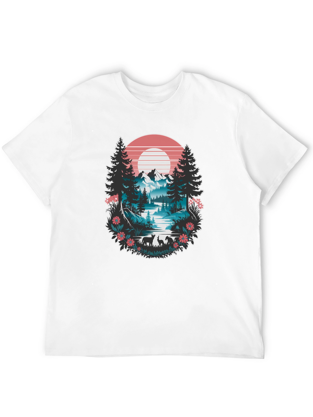 Nature Graphic Tee: Mountain Lake Scene