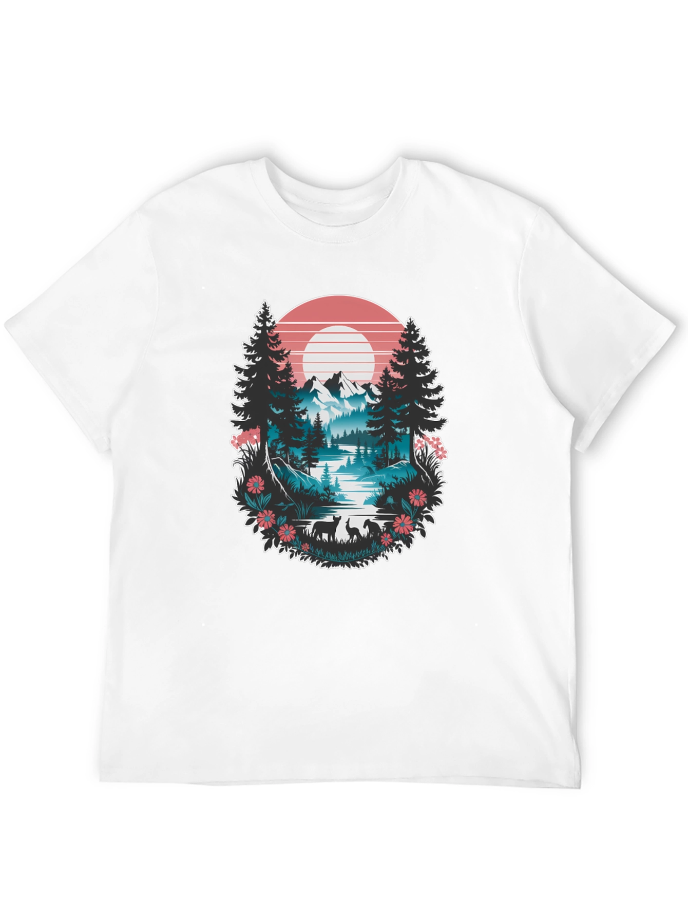 Nature Graphic Tee: Mountain Lake Scene