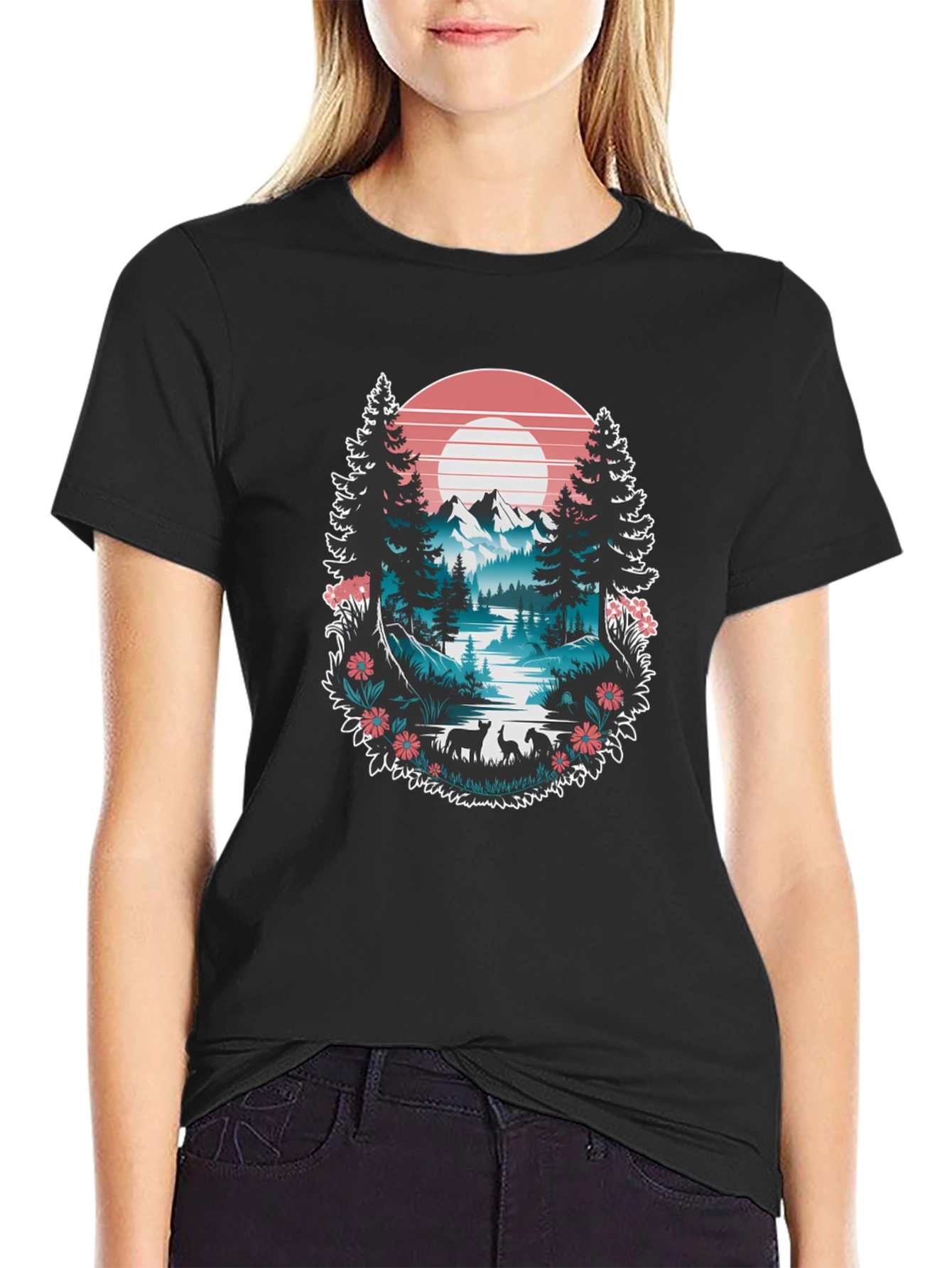 Nature Graphic Tee: Mountain Lake Scene