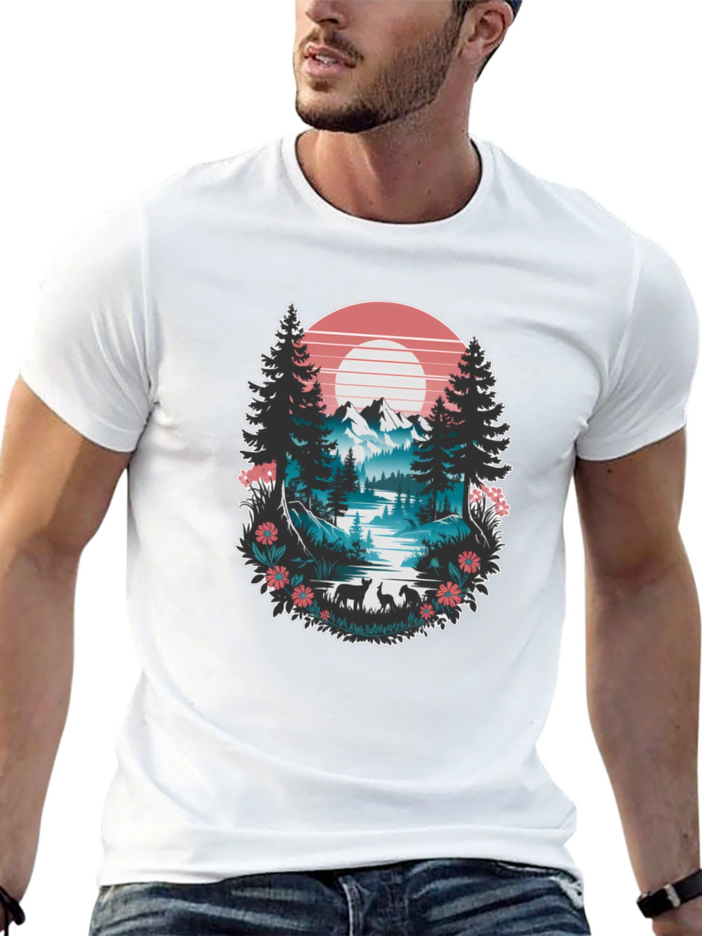 Nature Graphic Tee: Mountain Lake Scene