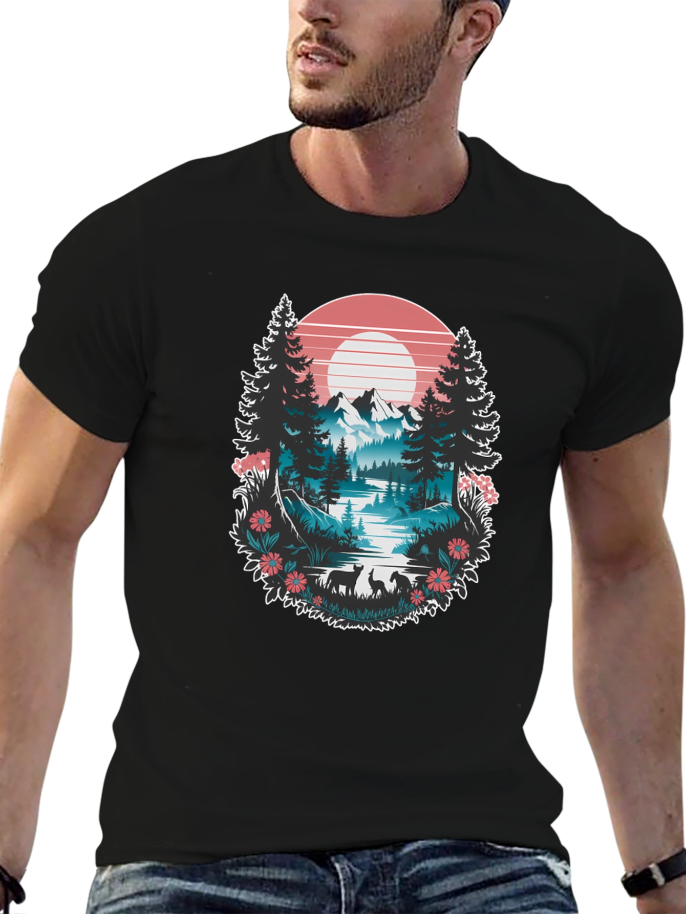 Nature Graphic Tee: Mountain Lake Scene