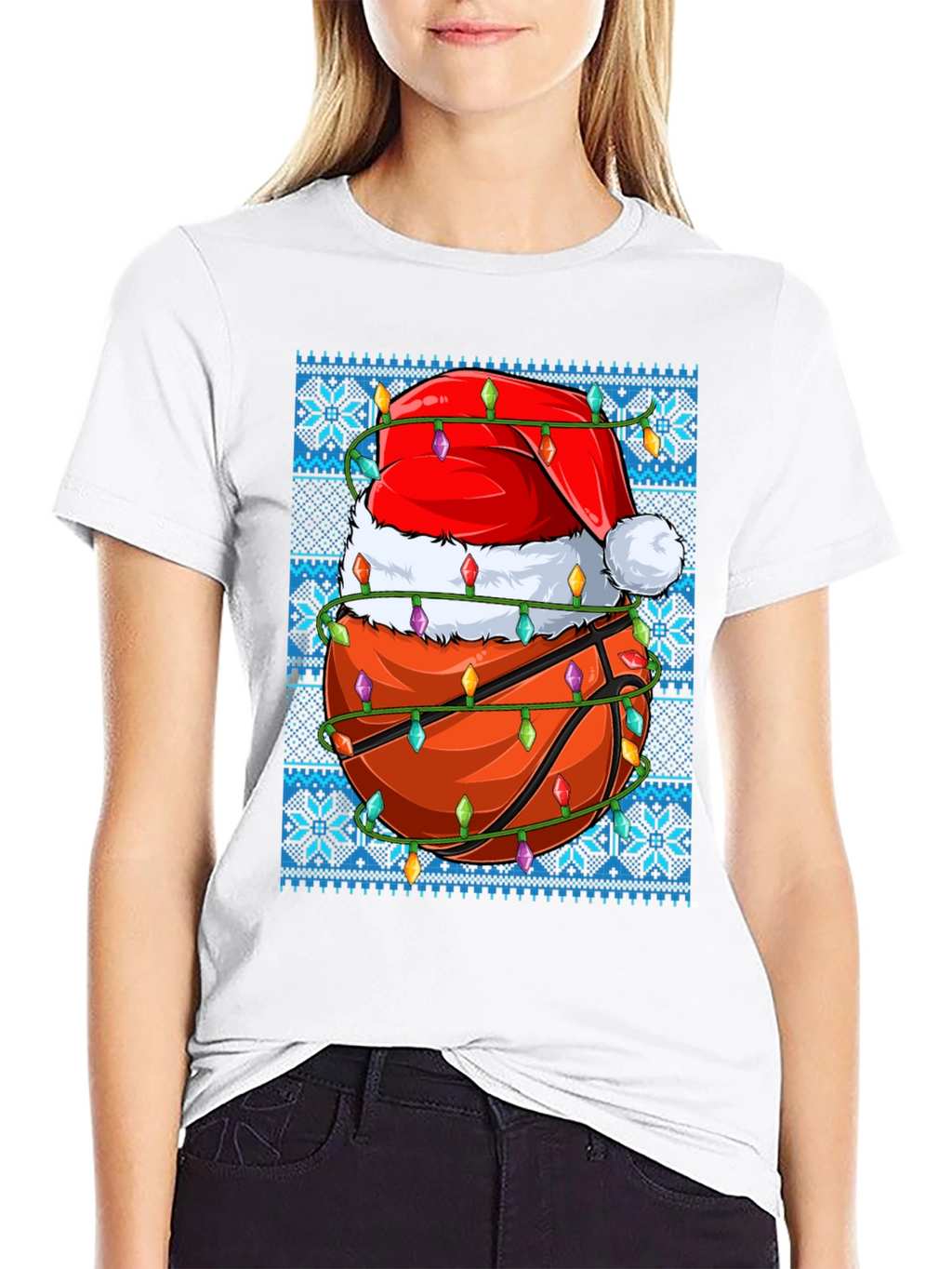 Festive Basketball Santa Hat Ugly Christmas T-Shirt
