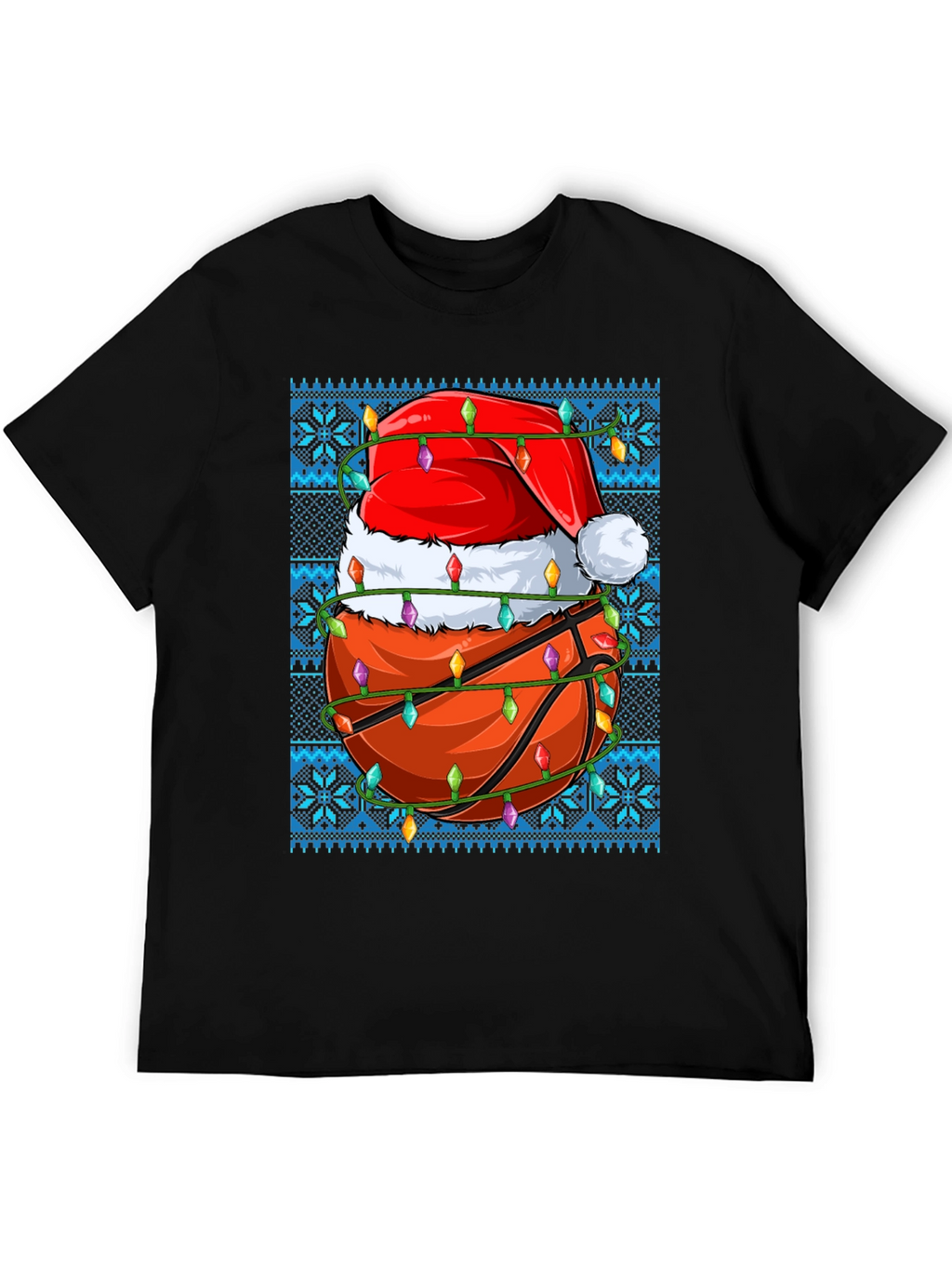 Festive Basketball Santa Hat Ugly Christmas T-Shirt