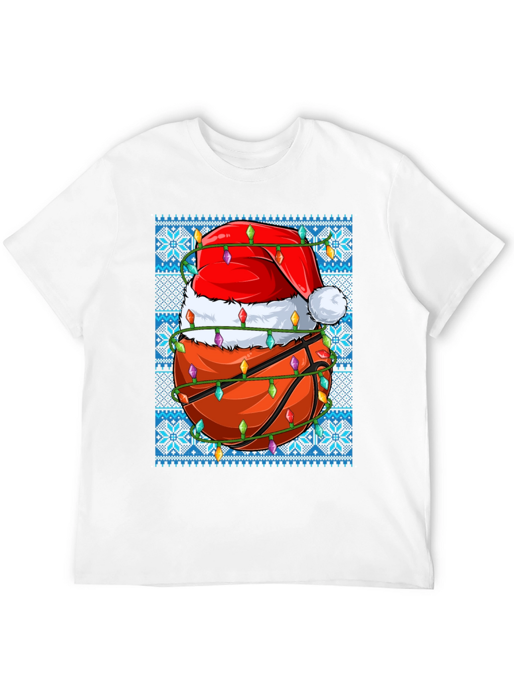 Festive Basketball Santa Hat Ugly Christmas T-Shirt