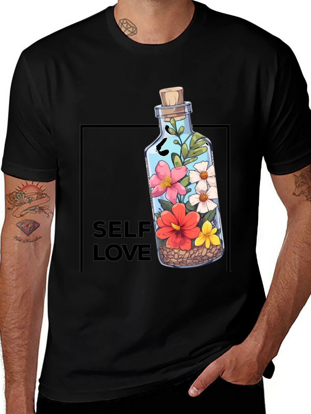 Self Love Graphic Tee - Floral Bottle Design