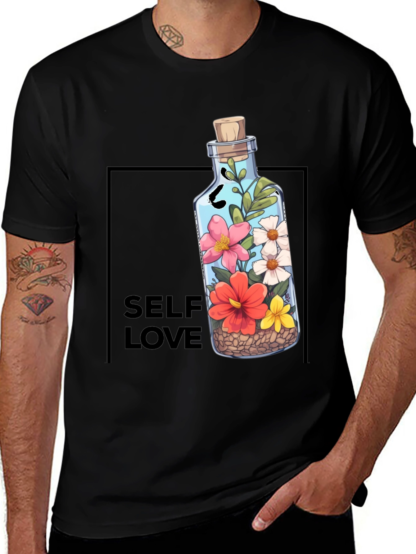 Self Love Graphic Tee - Floral Bottle Design