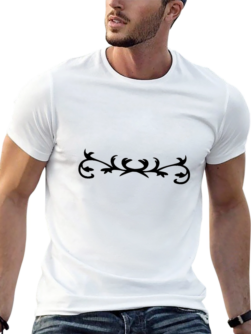Mens Black Tee with Subtle Vine Design