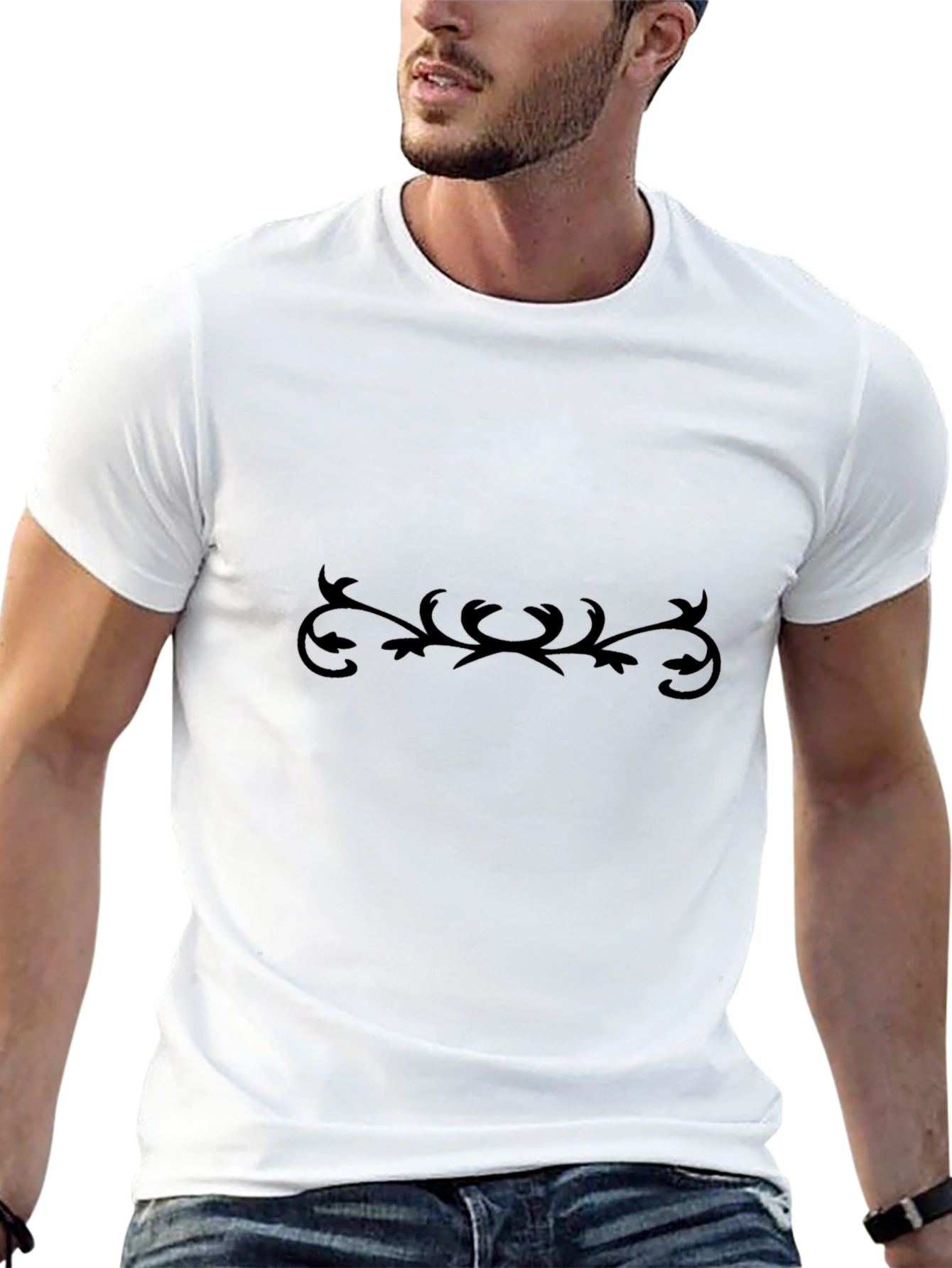 Mens Black Tee with Subtle Vine Design