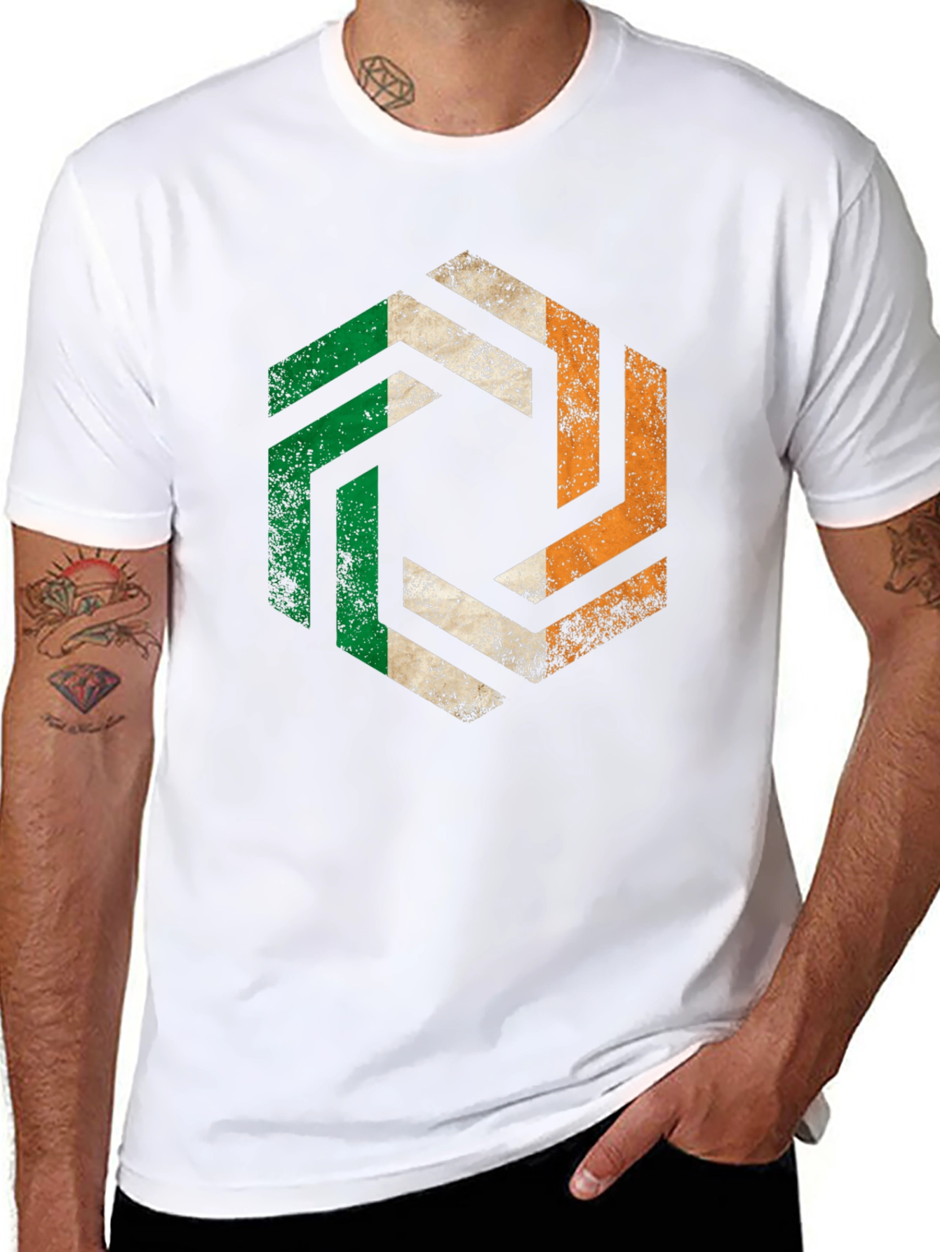 Irish Pride Hexagon Tee - Ireland Flag Graphic T-Shirt