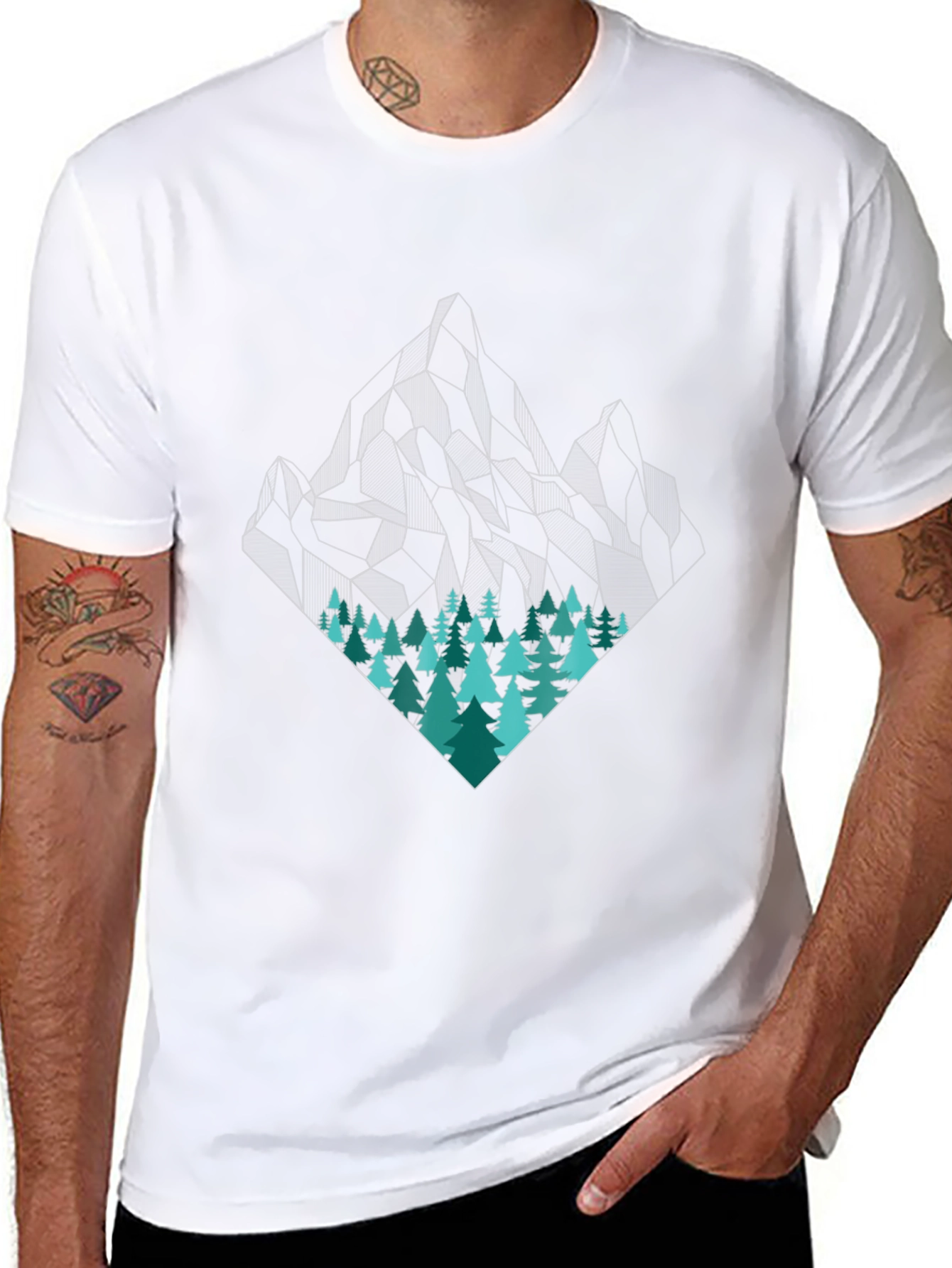 Geometric Mountain & Trees Graphic Tee