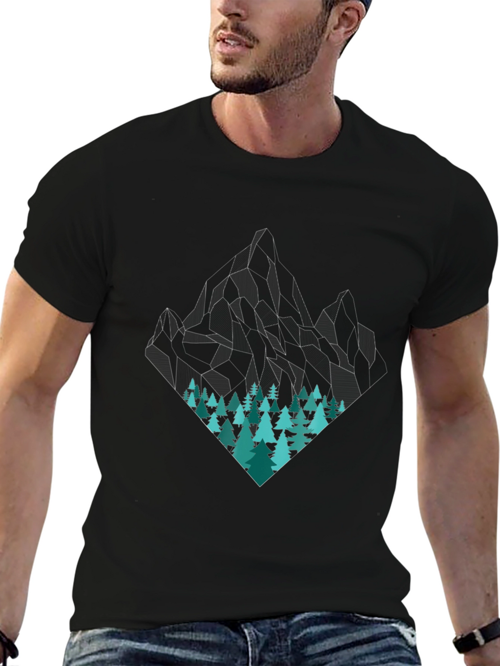 Geometric Mountain & Trees Graphic Tee