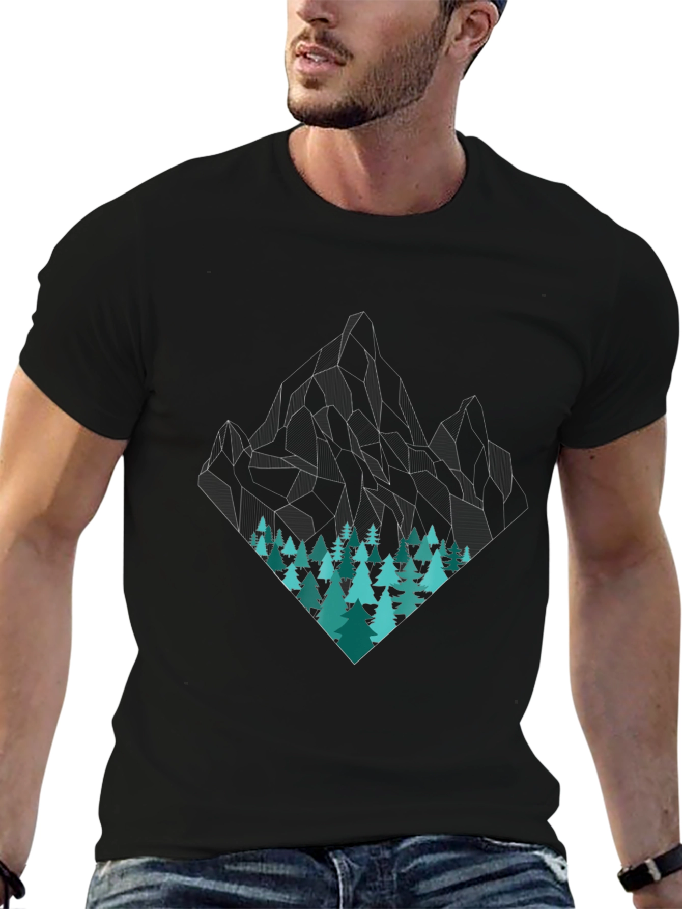 Geometric Mountain & Trees Graphic Tee
