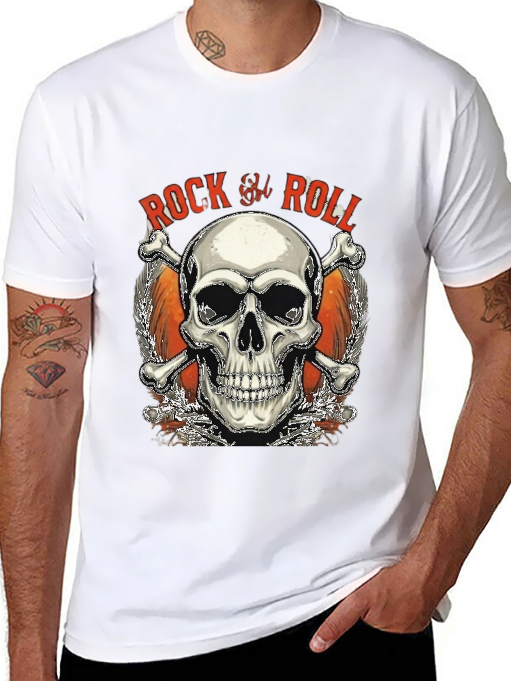 Rock & Roll Skull Graphic T-Shirt - Black