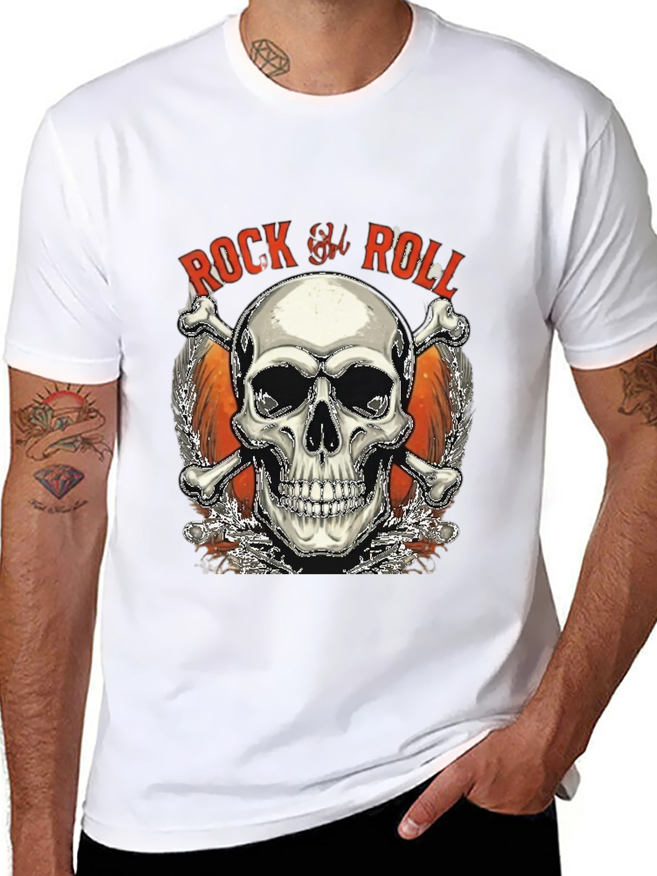Rock & Roll Skull Graphic T-Shirt - Black