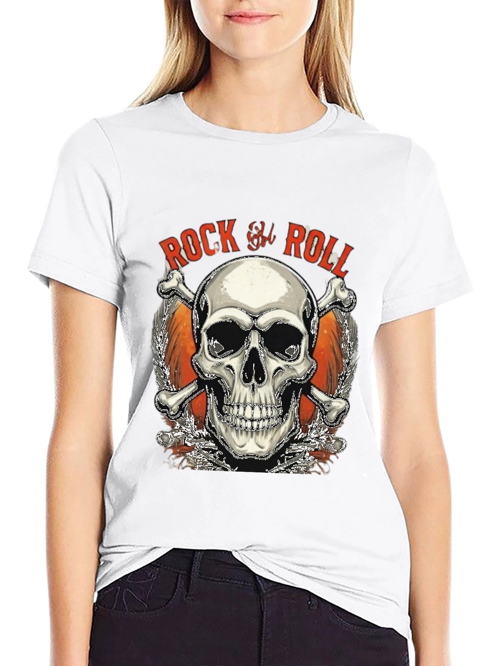 Rock & Roll Skull Graphic T-Shirt - Black