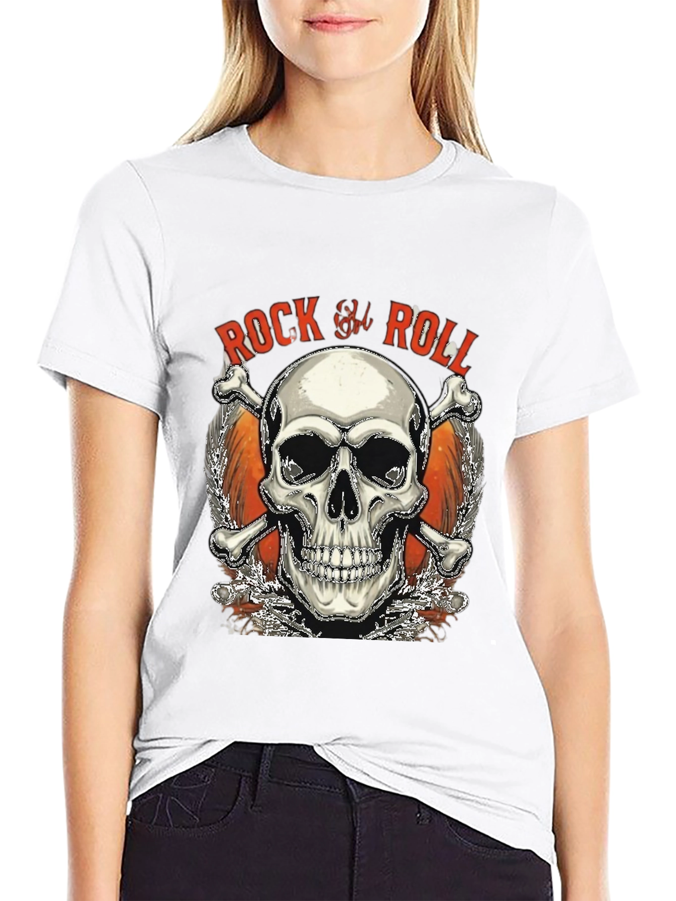 Rock & Roll Skull Graphic T-Shirt - Black