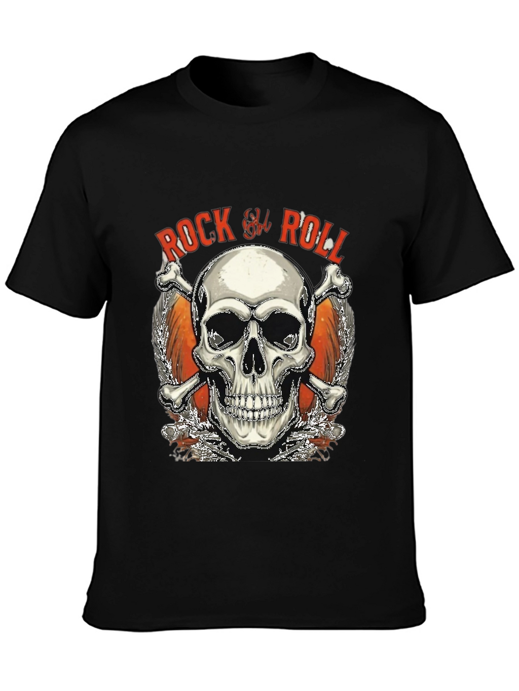 Rock & Roll Skull Graphic T-Shirt - Black