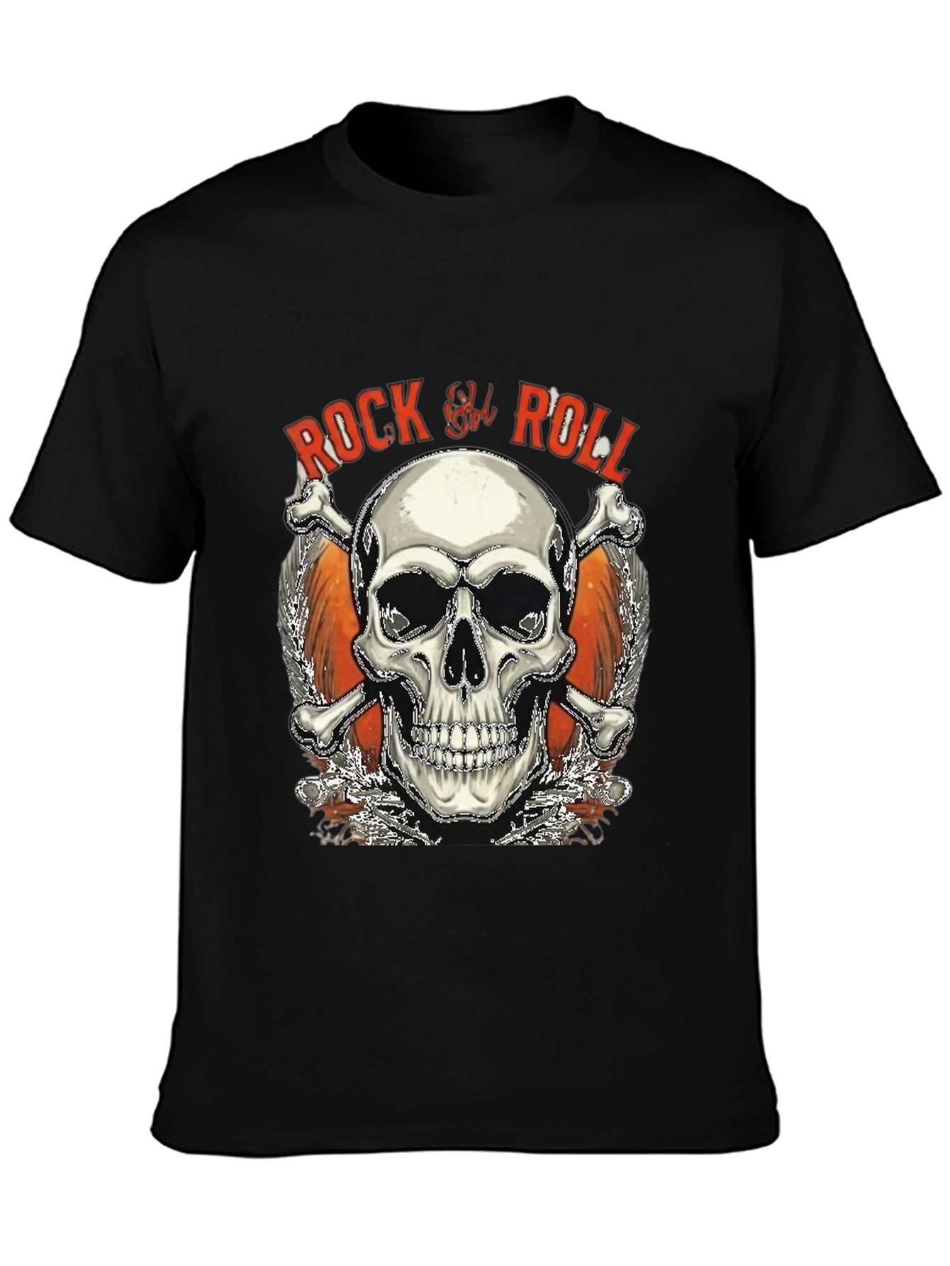 Rock & Roll Skull Graphic T-Shirt - Black