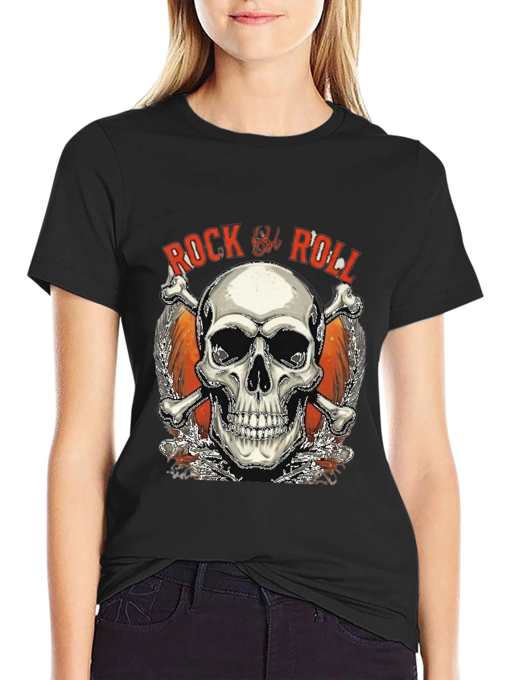 Rock & Roll Skull Graphic T-Shirt - Black