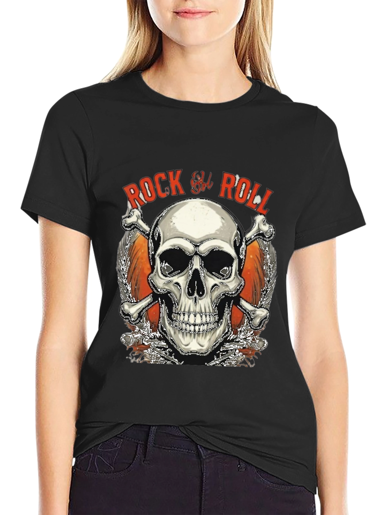 Rock & Roll Skull Graphic T-Shirt - Black