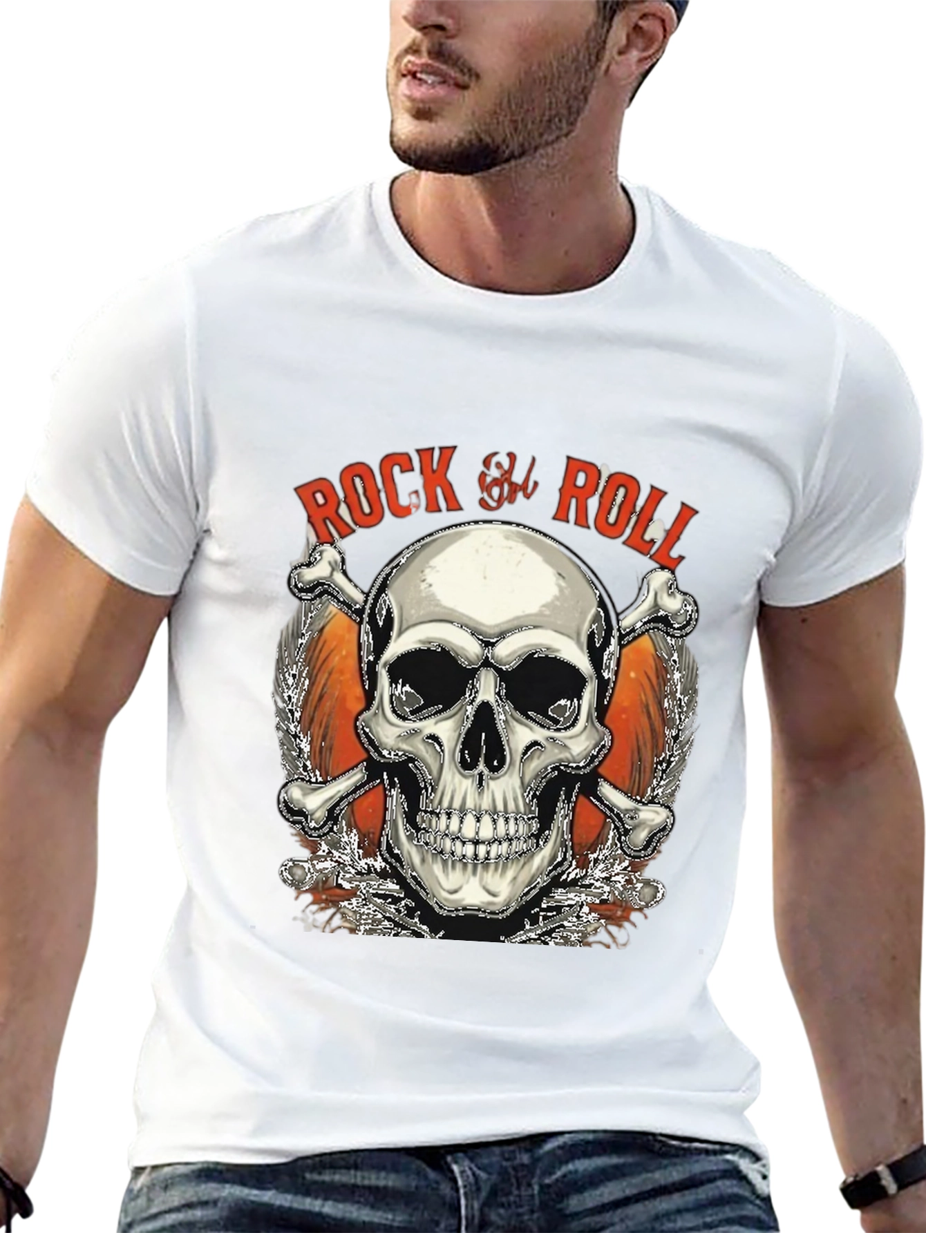 Rock & Roll Skull Graphic T-Shirt - Black