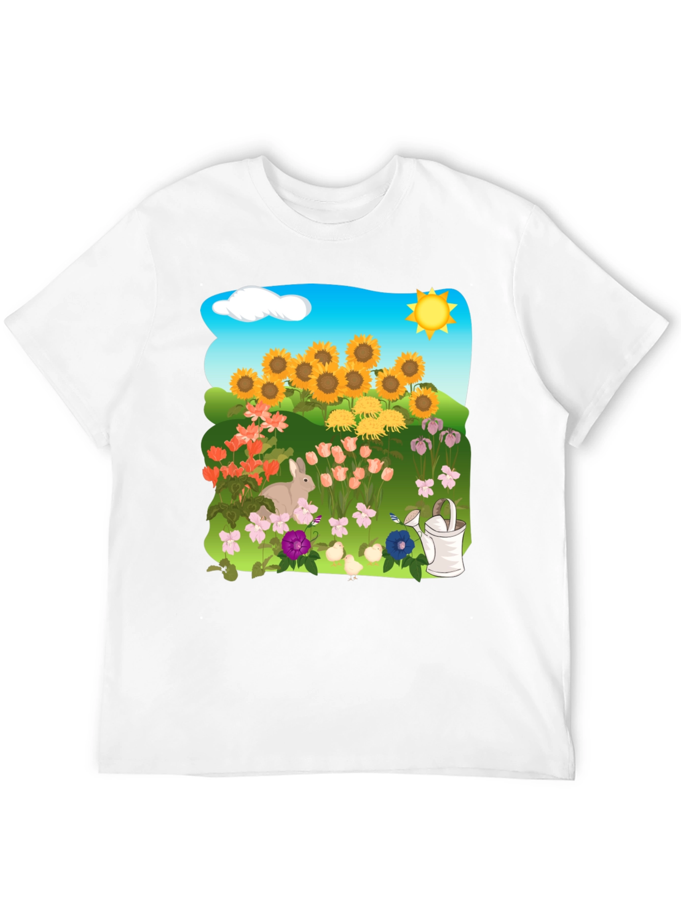 Floral Garden T-Shirt with Sunflowers & Bunny