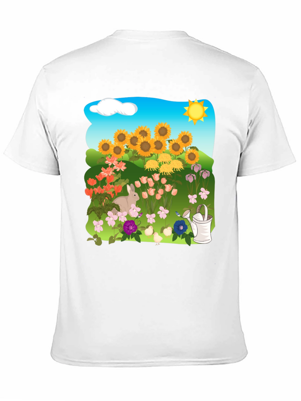 Floral Garden T-Shirt with Sunflowers & Bunny