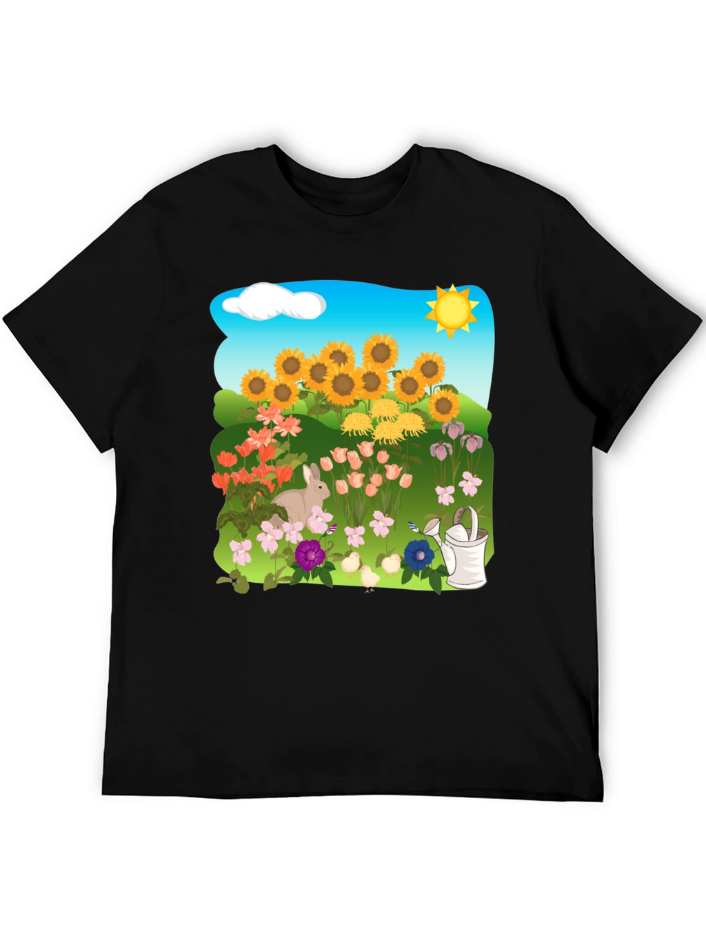 Floral Garden T-Shirt with Sunflowers & Bunny