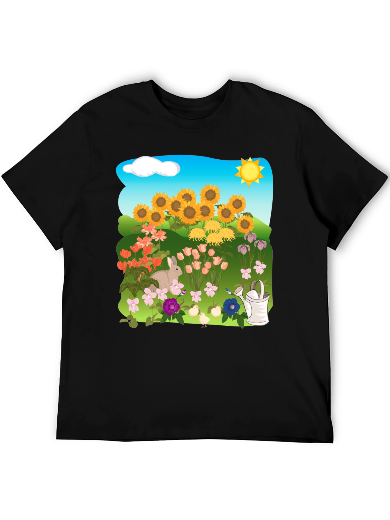 Floral Garden T-Shirt with Sunflowers & Bunny