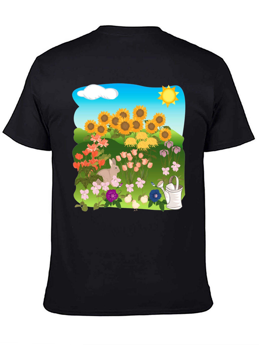 Floral Garden T-Shirt with Sunflowers & Bunny