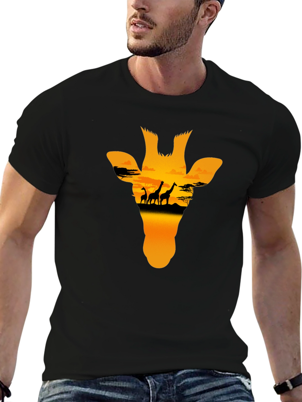 Giraffe Sunset Graphic Tee - Black