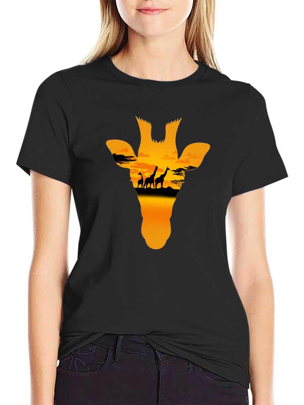 Giraffe Sunset Graphic Tee - Black