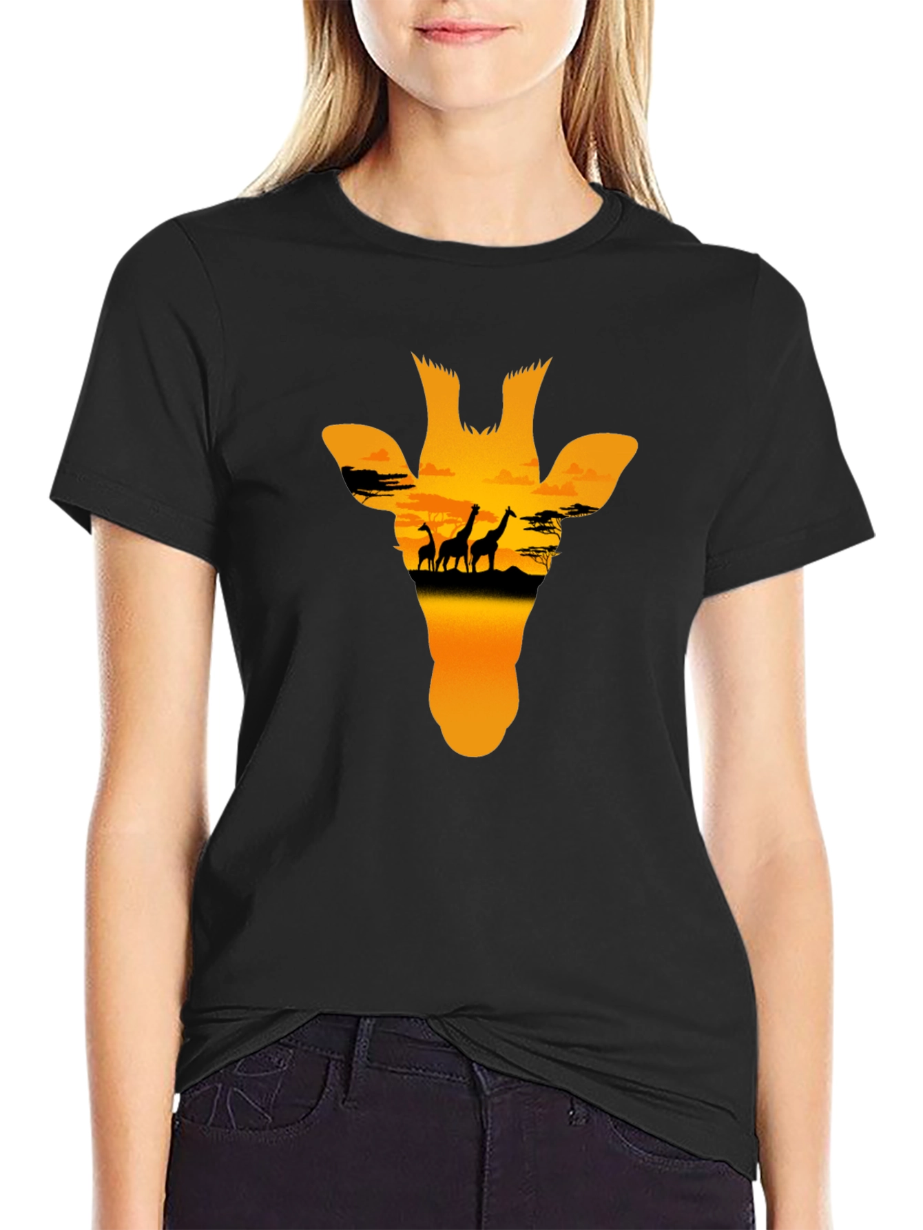 Giraffe Sunset Graphic Tee - Black